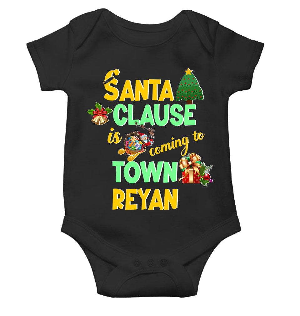 Custom Name Santa Clause Is Coming To Town Christmas Rompers for Baby Boy- FunkyTeesClub