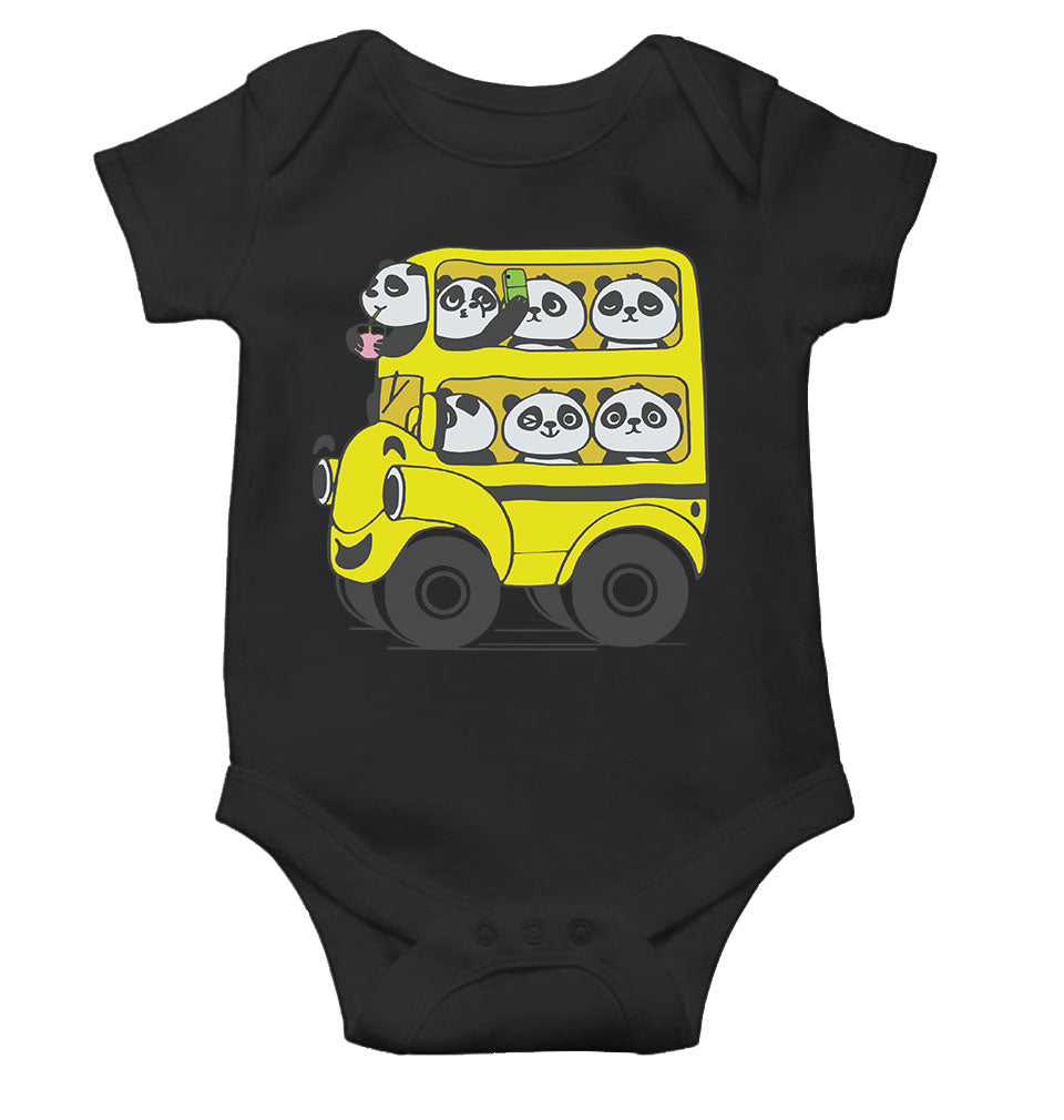 Panda Yellow Bus Cartoon Rompers for Baby Girl- FunkyTeesClub