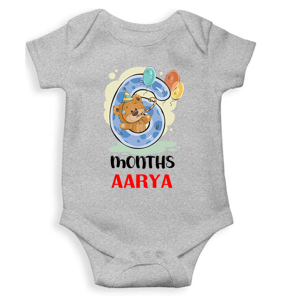 Custom Name 6 Month Birthday Teddy Design Rompers for Baby Girl- FunkyTeesClub