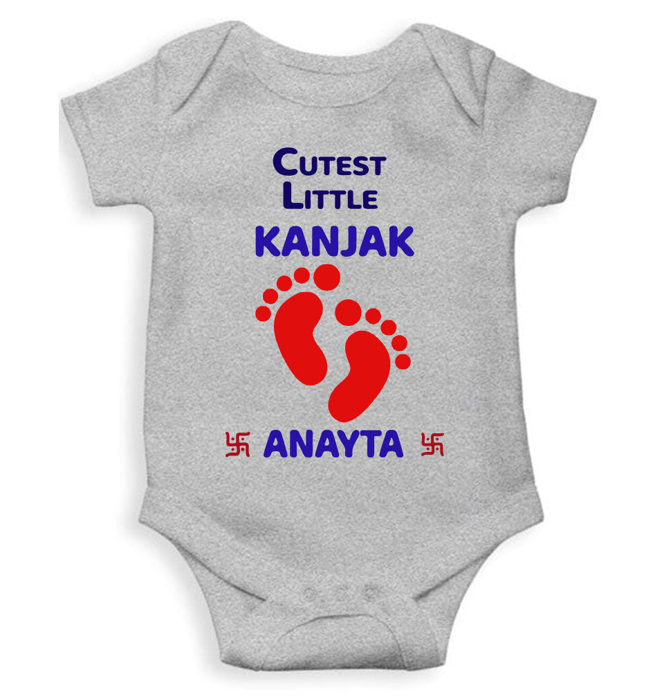Custom Name Cutest Little Kanjak Navratri Rompers for Baby Girl- FunkyTeesClub
