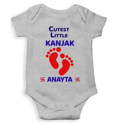 Custom Name Cutest Little Kanjak Navratri Rompers for Baby Girl- FunkyTeesClub