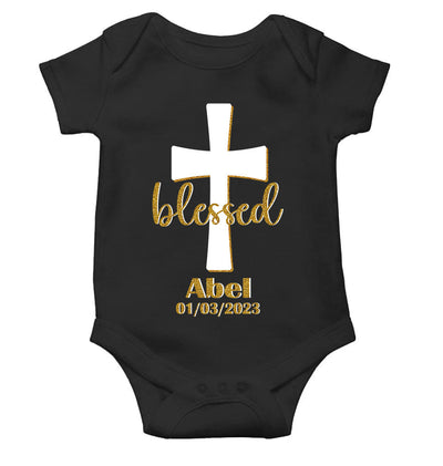 Custom Name And Date Blessed Baptism Christening Day Rompers for Baby Boy- FunkyTeesClub