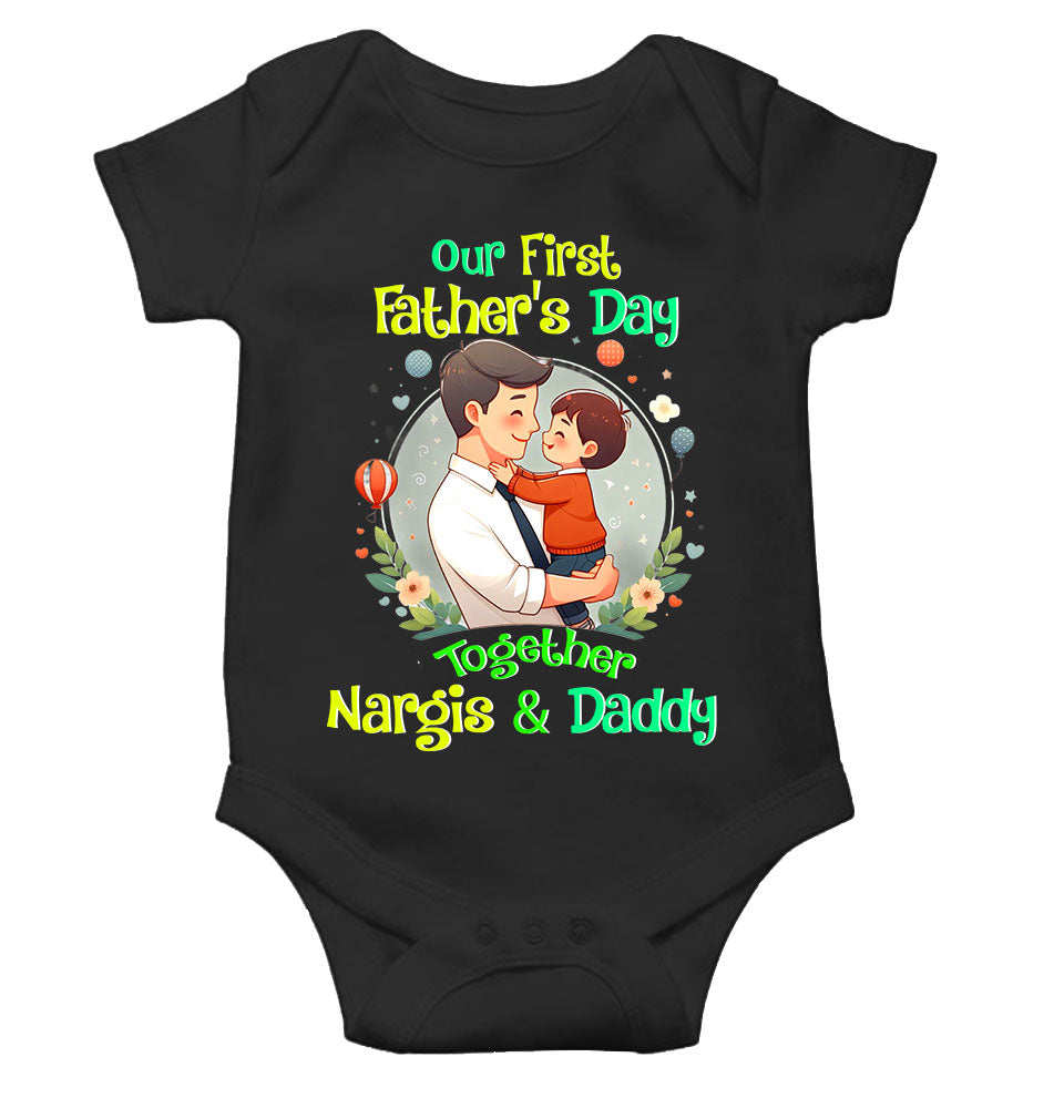 Custom Name Our First Father Day Rompers for Baby Girl- FunkyTeesClub