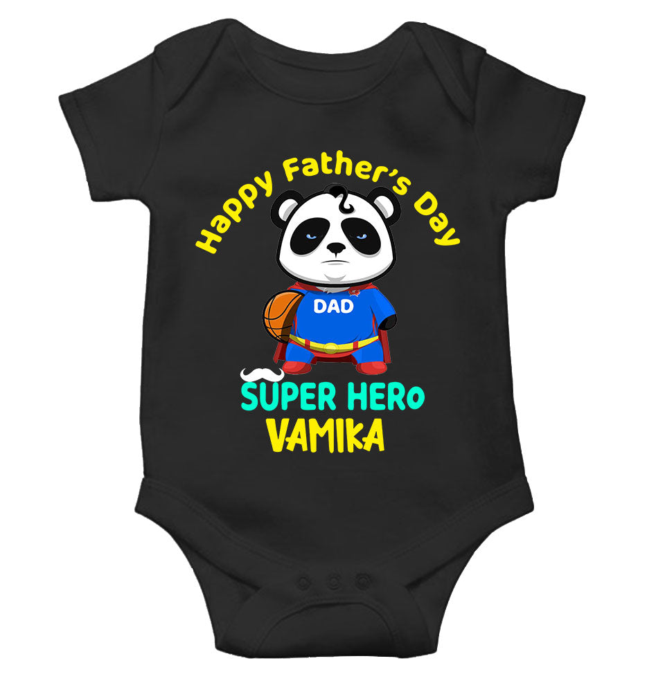 Custom Name Happy Fathers Day Super Hero Rompers for Baby Girl- FunkyTeesClub