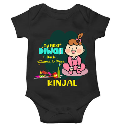 Custom Name My First Diwali With Mumma Papa Rompers for Baby Girl- FunkyTeesClub