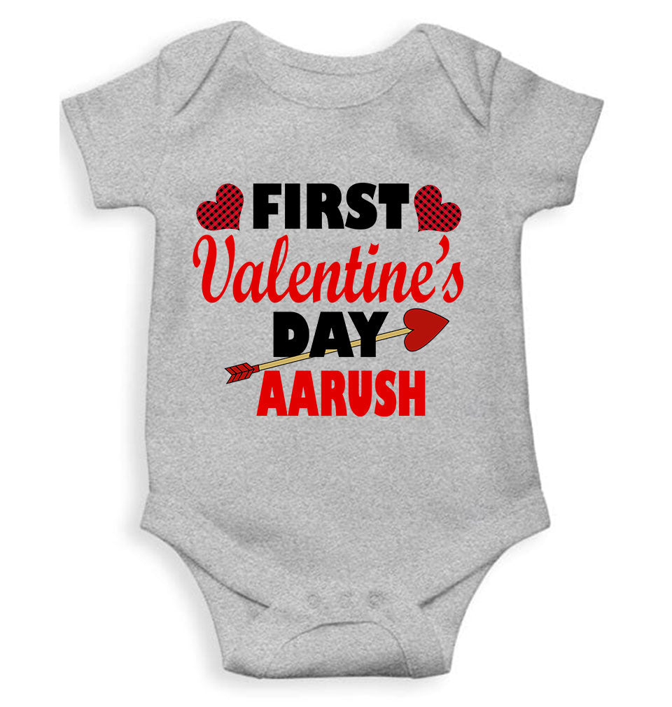 Custom Name First Valentine Rompers for Baby Boy- FunkyTeesClub