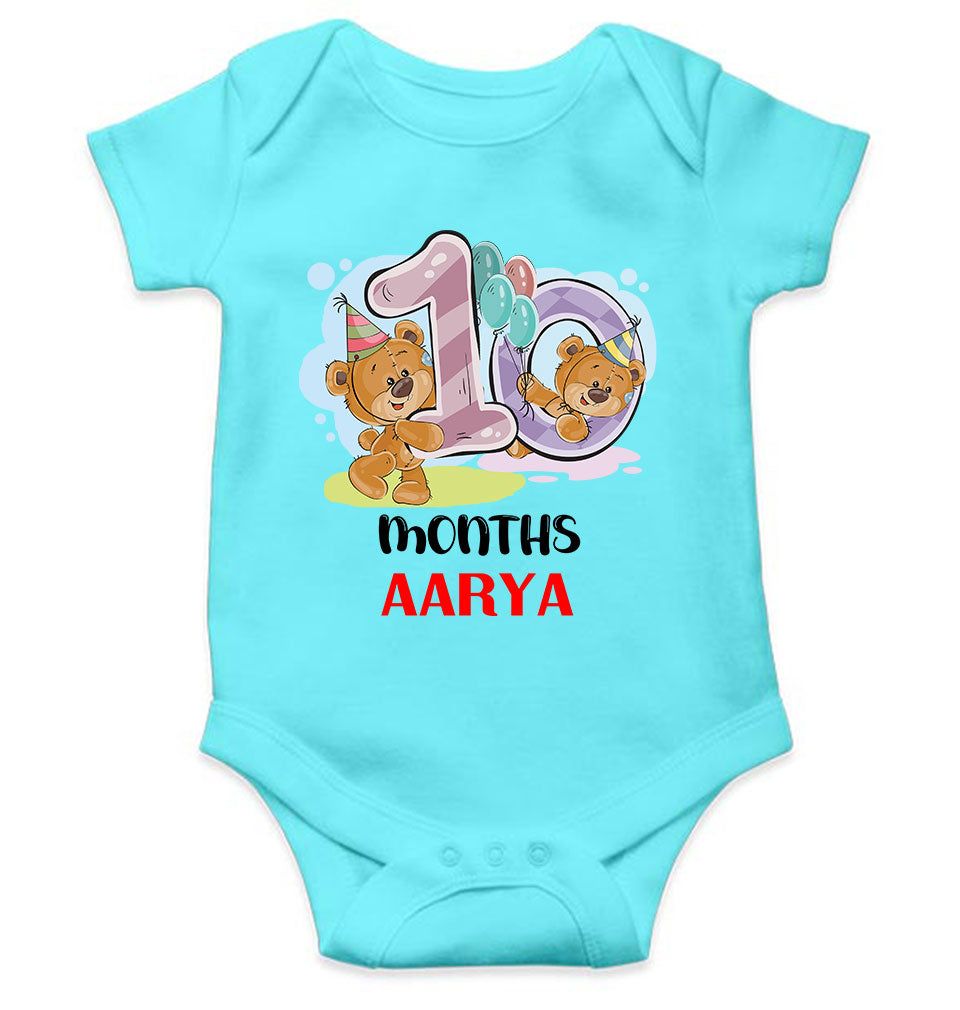 Custom Name 10 Month Birthday Teddy Design Rompers for Baby Girl- FunkyTeesClub