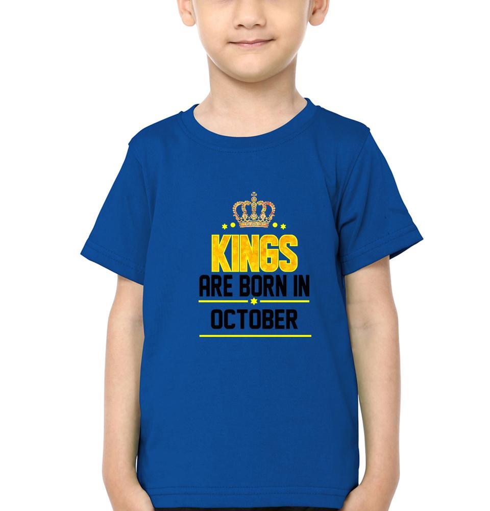 Kings Are Born In October Half Sleeves T-Shirt for Boy-FunkyTeesClub