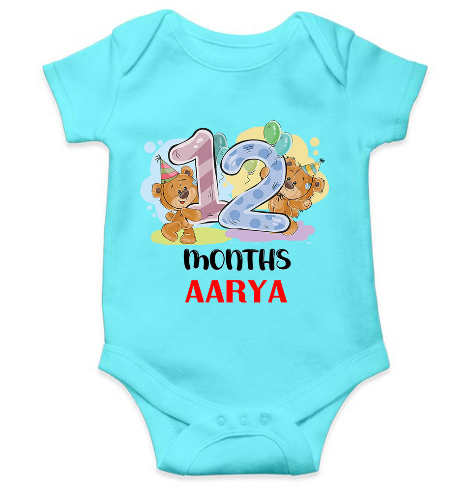 Custom Name 12 Month Birthday Teddy Design Rompers for Baby Girl- FunkyTeesClub