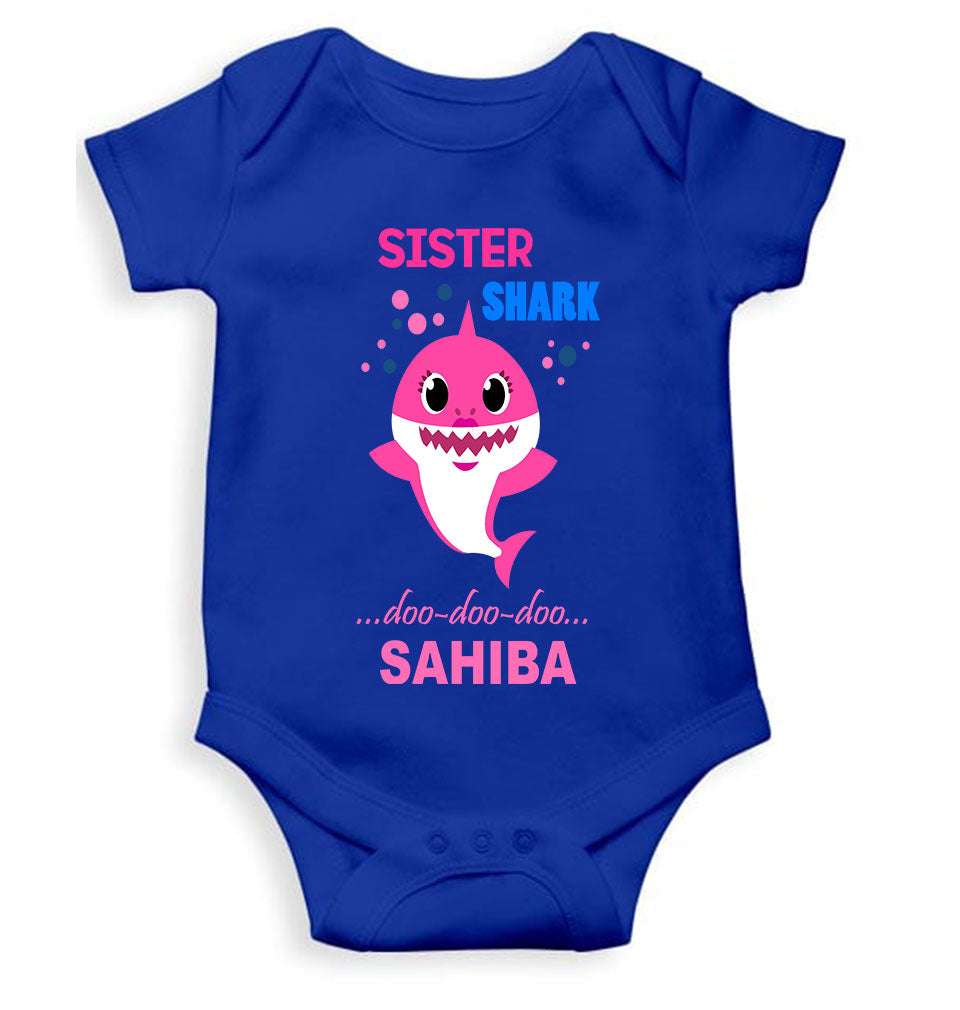 Custom Name Sister Shark Doo Doo Doo Rakhi Rompers for Baby Girl- FunkyTeesClub