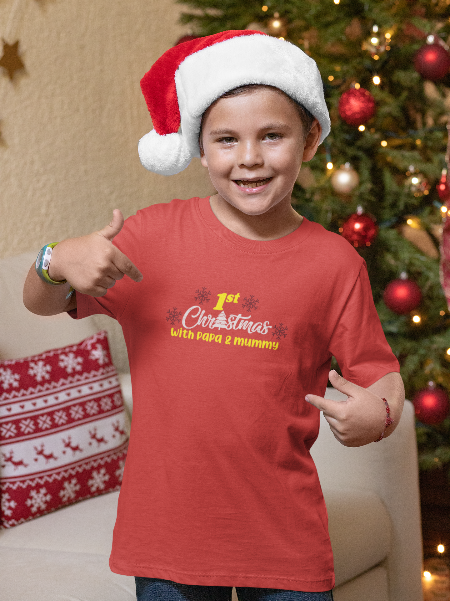 First Christmas With Mummy Papa Half Sleeves T-Shirt for Boy-FunkyTeesClub