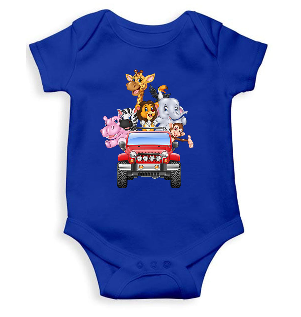 Jungle Jeep Cartoon Rompers for Baby Girl- FunkyTeesClub