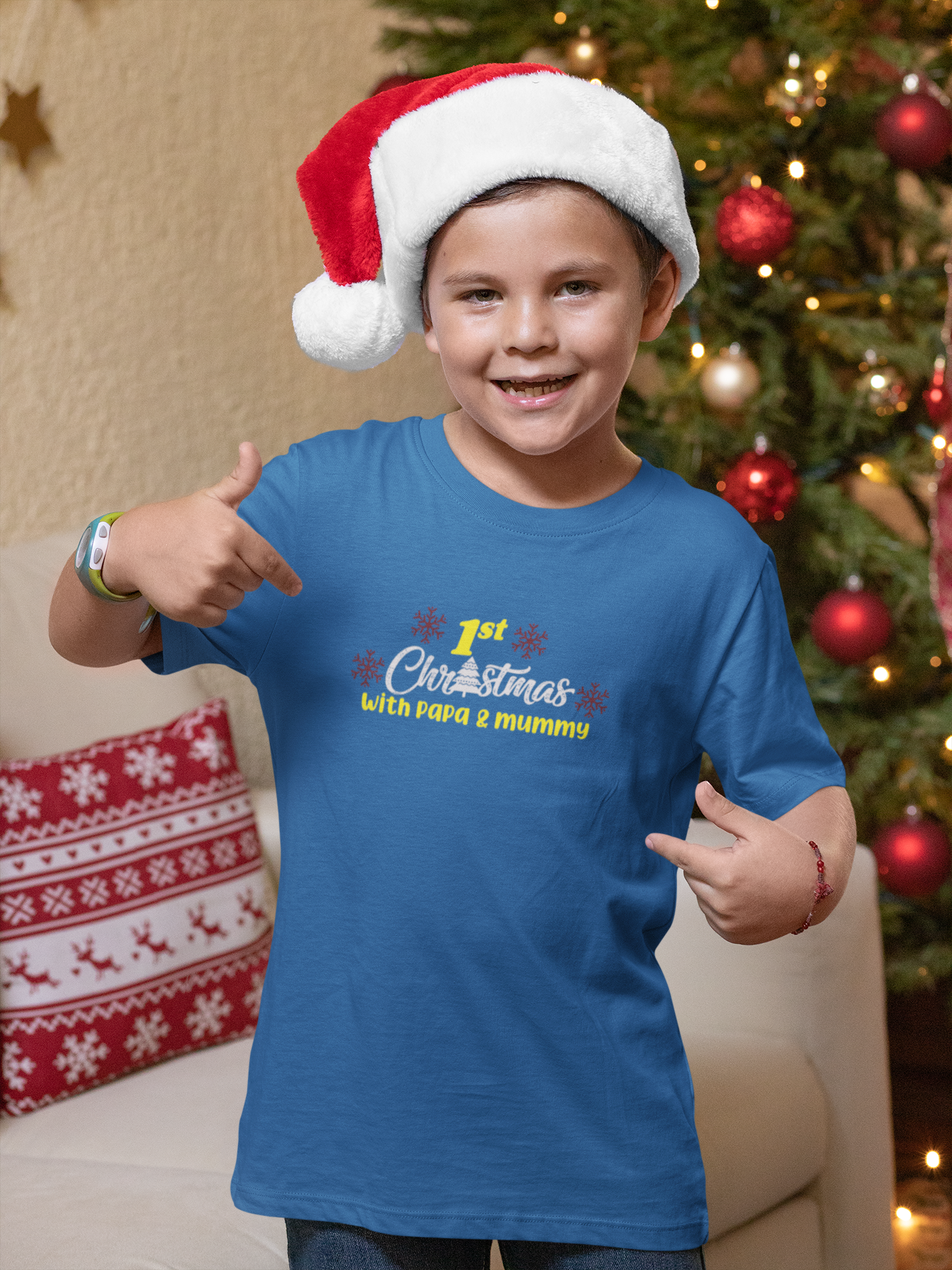First Christmas With Mummy Papa Half Sleeves T-Shirt for Boy-FunkyTeesClub