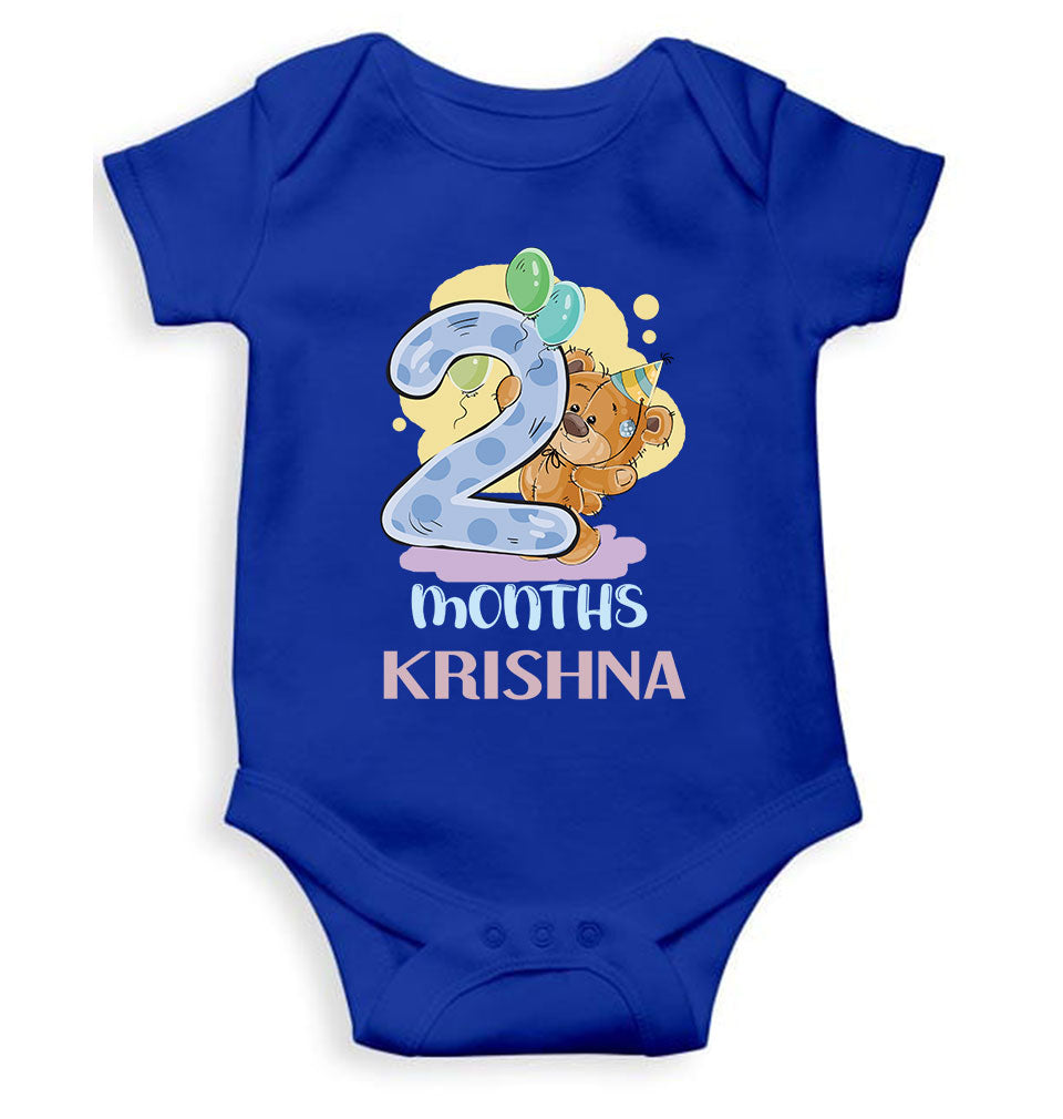 Custom Name 2 Month Birthday Teddy Design Rompers for Baby Boy- FunkyTeesClub