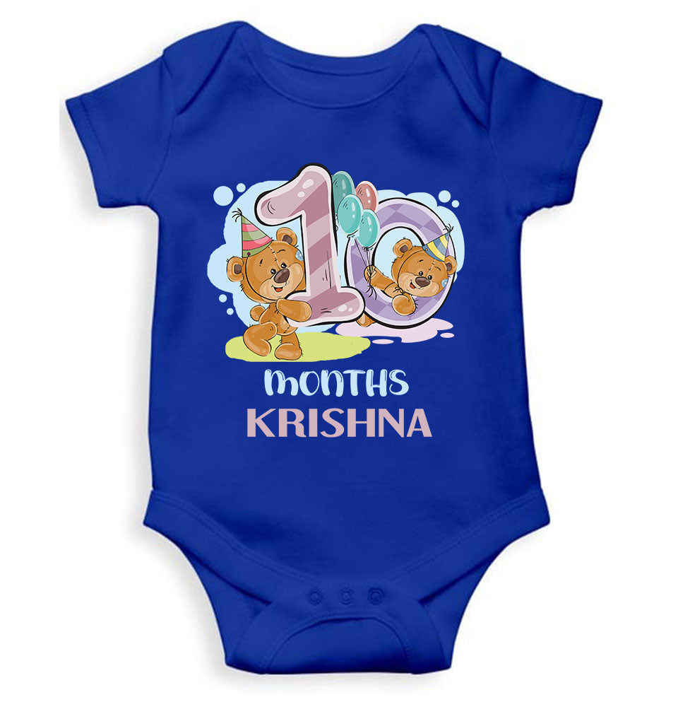 Custom Name 10 Month Birthday Teddy Design Rompers for Baby Boy- FunkyTeesClub