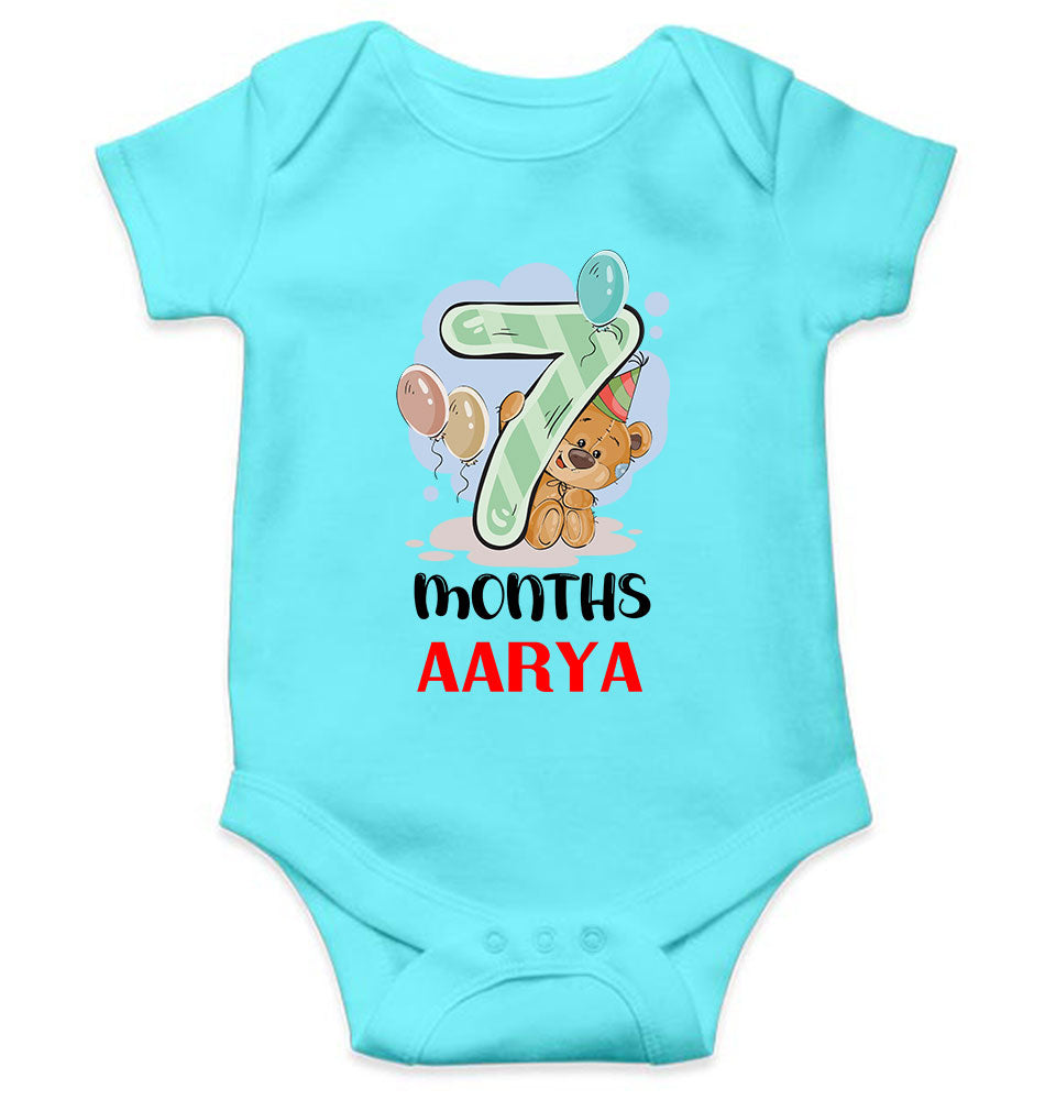 Custom Name 7 Month Birthday Teddy Design Rompers for Baby Girl- FunkyTeesClub