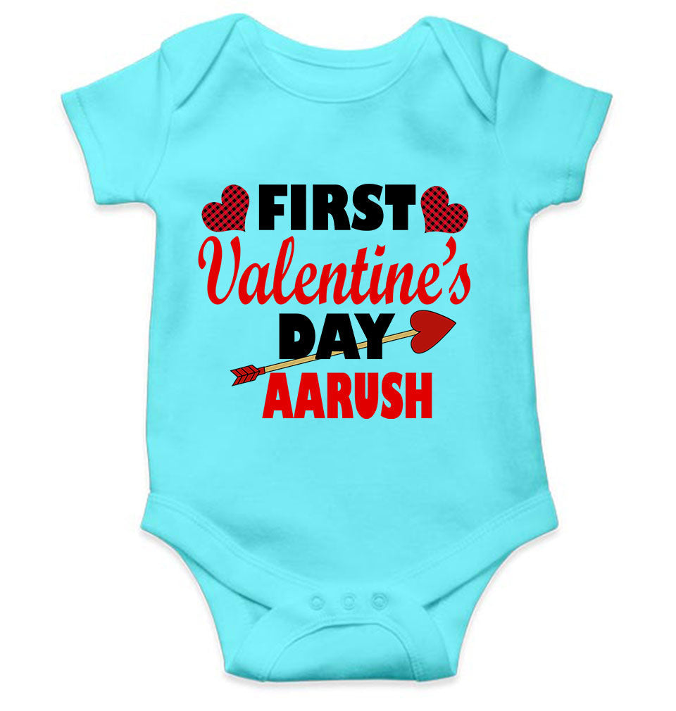 Custom Name First Valentine Rompers for Baby Boy- FunkyTeesClub