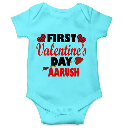 Custom Name First Valentine Rompers for Baby Boy- FunkyTeesClub