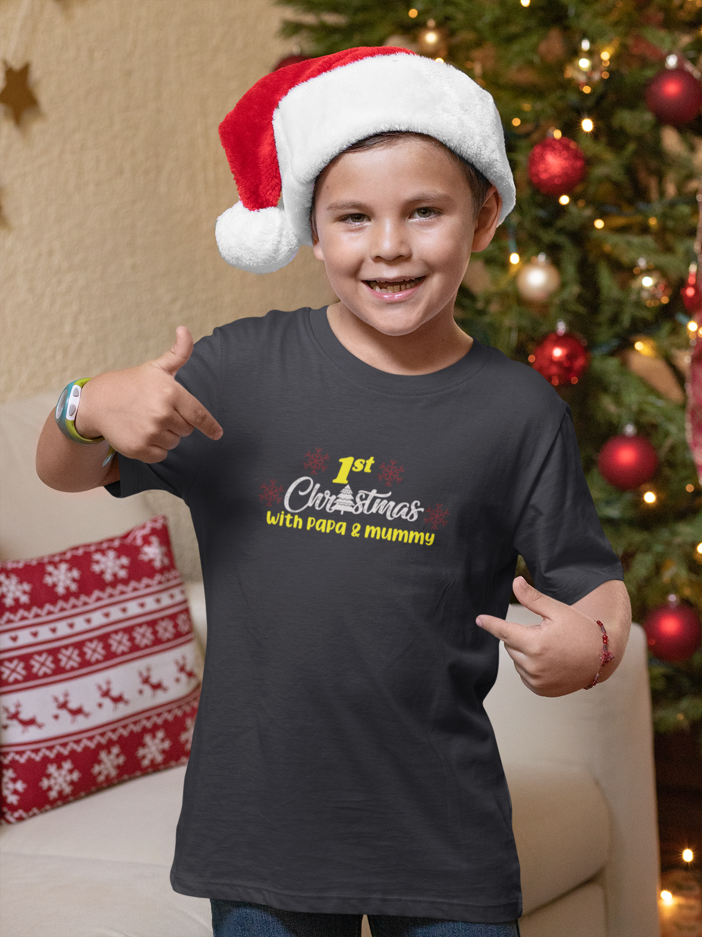 First Christmas With Mummy Papa Half Sleeves T-Shirt for Boy-FunkyTeesClub