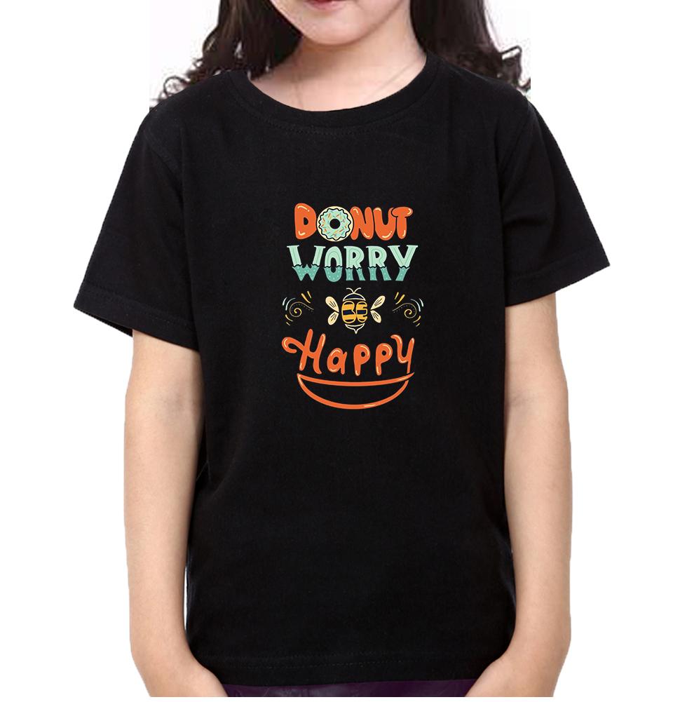 Donut Worry Be Happy Half Sleeves T-Shirt For Girls -FunkyTeesClub
