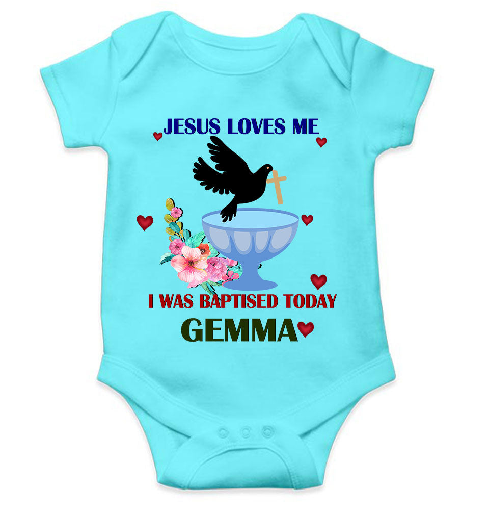 Custom Name Jesus Loves Me Baptism Christening Day Rompers for Baby Boy- FunkyTeesClub