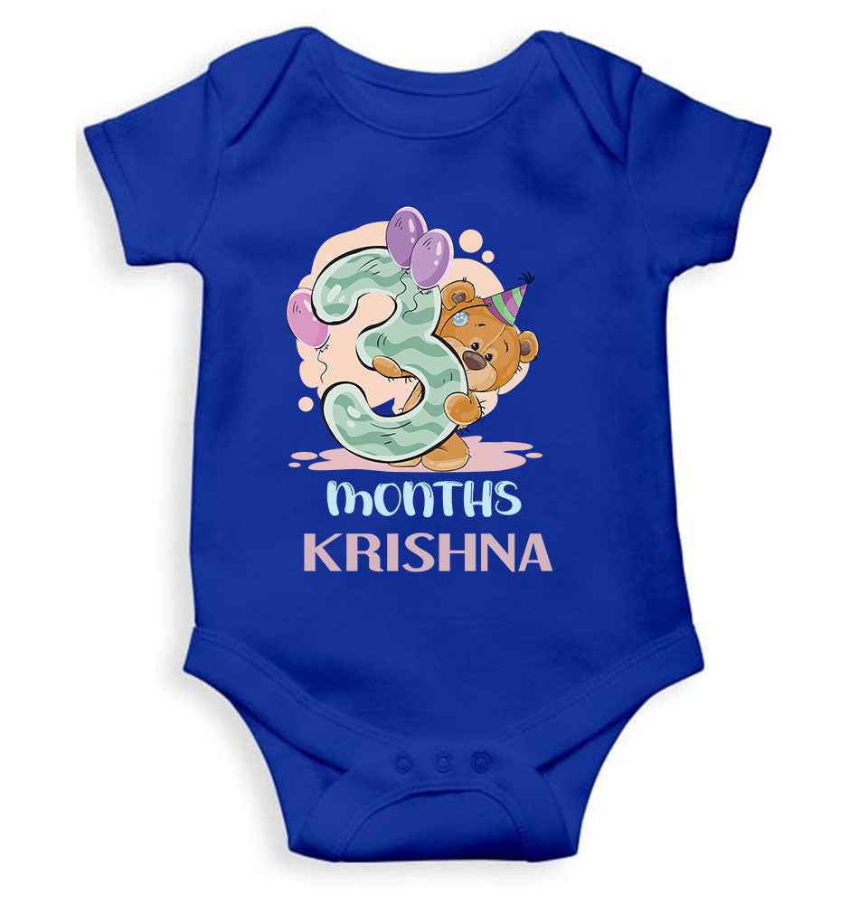 Custom Name 3 Month Birthday Teddy Design Rompers for Baby Boy- FunkyTeesClub