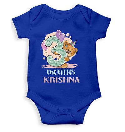 Custom Name 3 Month Birthday Teddy Design Rompers for Baby Boy- FunkyTeesClub