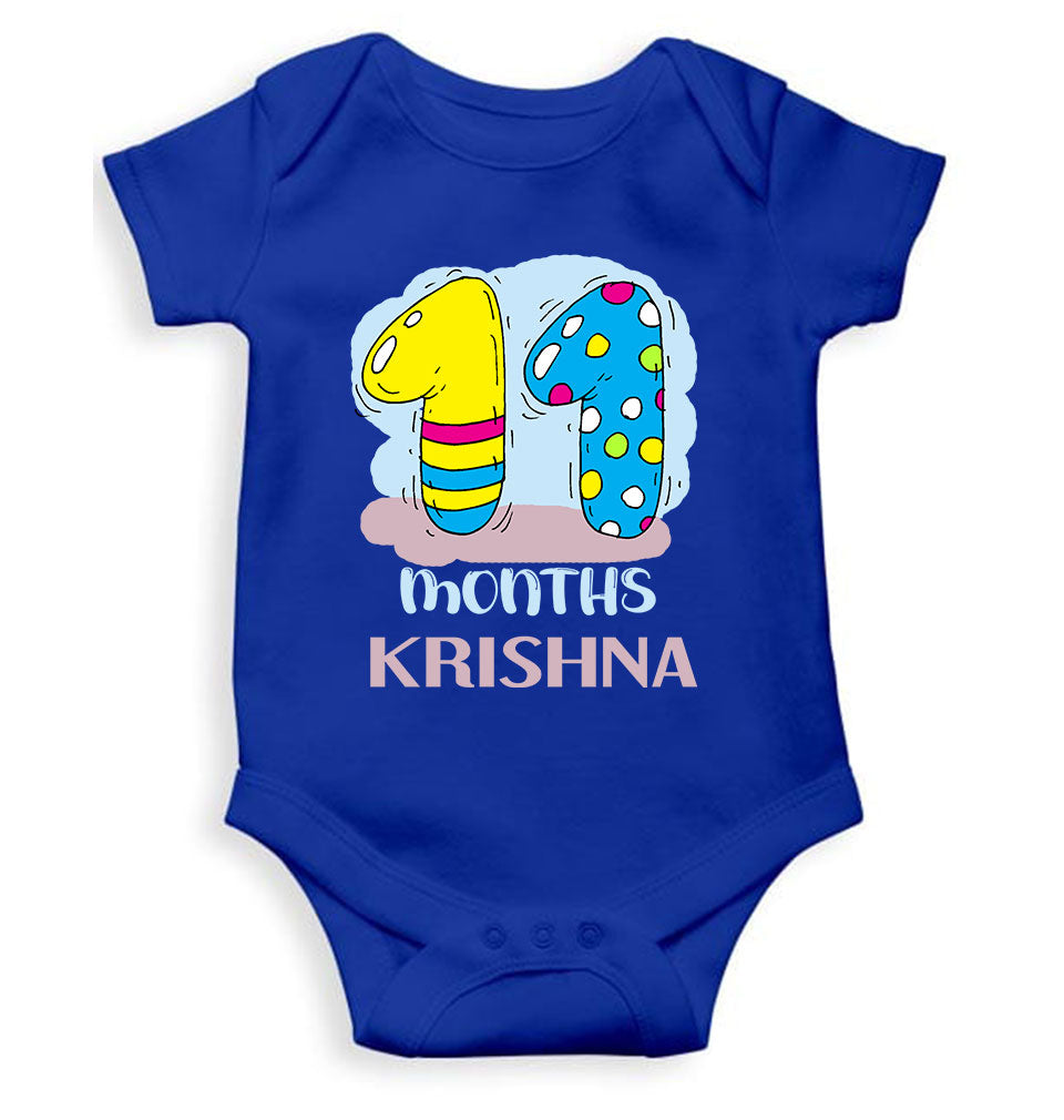 Custom Name 11 Month Birthday Teddy Design Rompers for Baby Boy- FunkyTeesClub