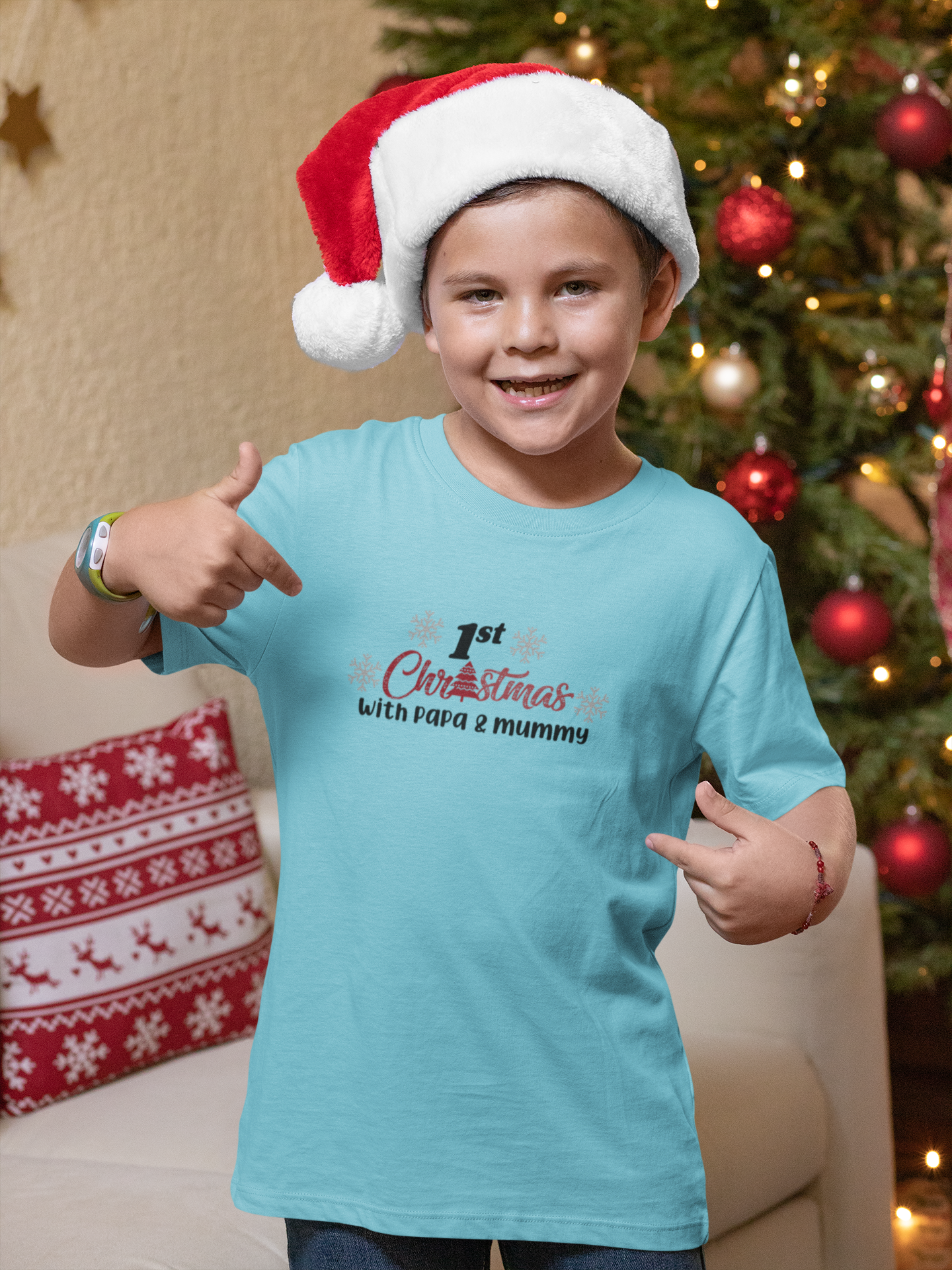 First Christmas With Mummy Papa Half Sleeves T-Shirt for Boy-FunkyTeesClub
