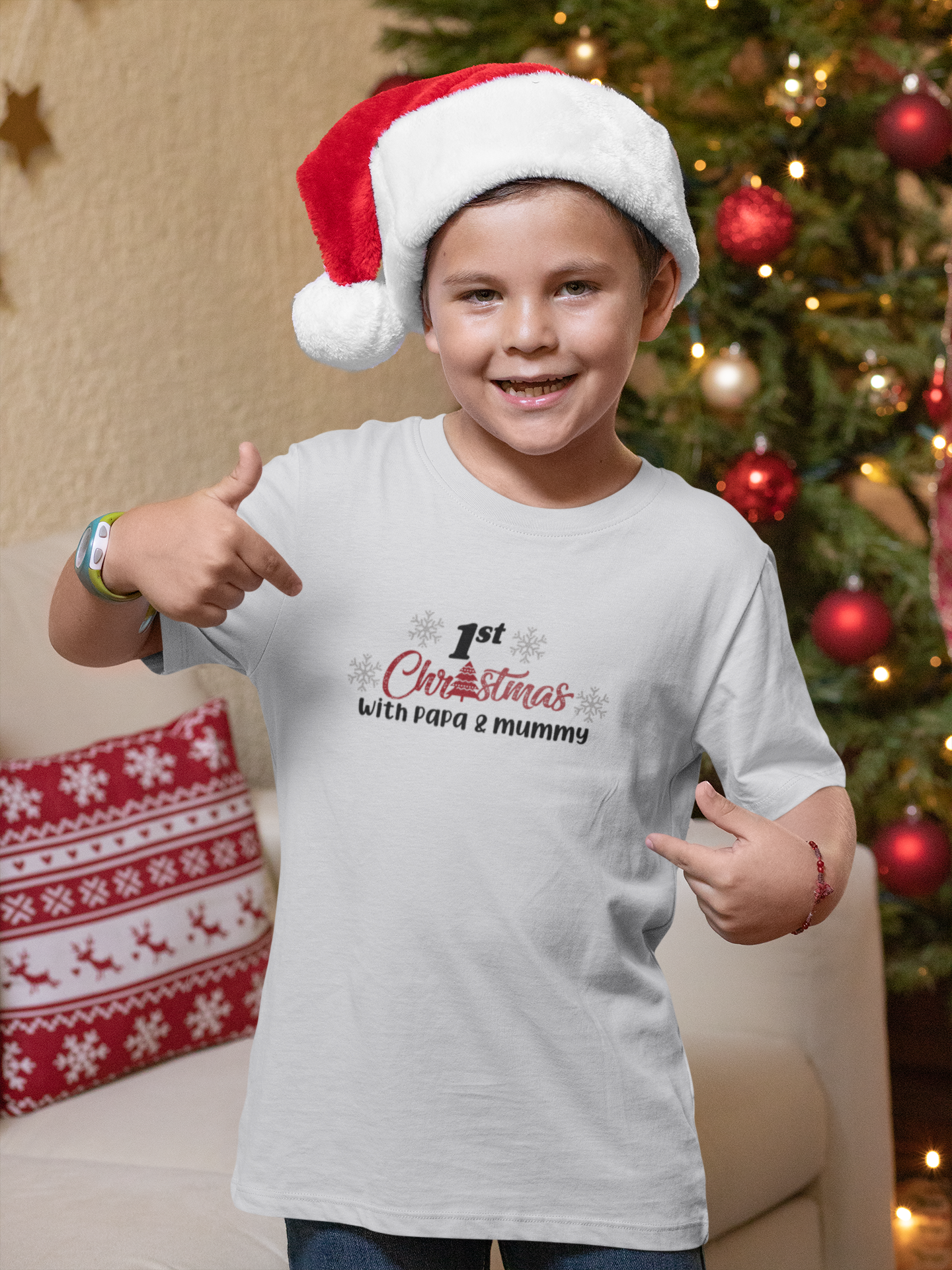 First Christmas With Mummy Papa Half Sleeves T-Shirt for Boy-FunkyTeesClub