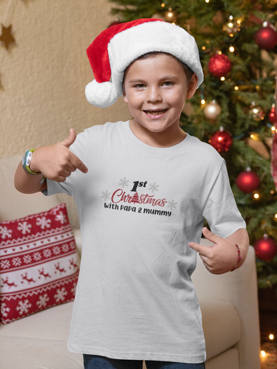 First Christmas With Mummy Papa Half Sleeves T-Shirt for Boy-FunkyTeesClub