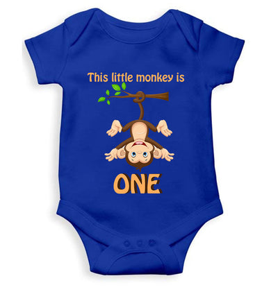 Little Monkey Is One First Birthday Rompers for Baby Boy- FunkyTeesClub