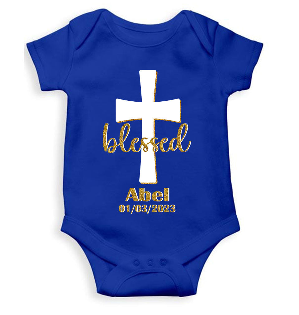 Custom Name And Date Blessed Baptism Christening Day Rompers for Baby Boy- FunkyTeesClub