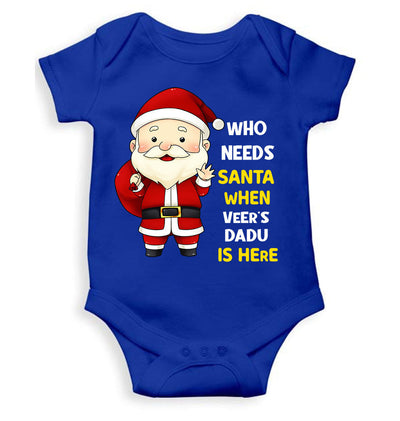 Customized Name Santa Dadu Is Here Christmas Rompers for Baby Boy- FunkyTeesClub
