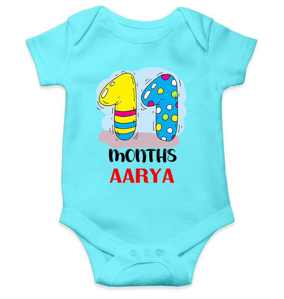 Custom Name 11 Month Birthday Teddy Design Rompers for Baby Girl- FunkyTeesClub