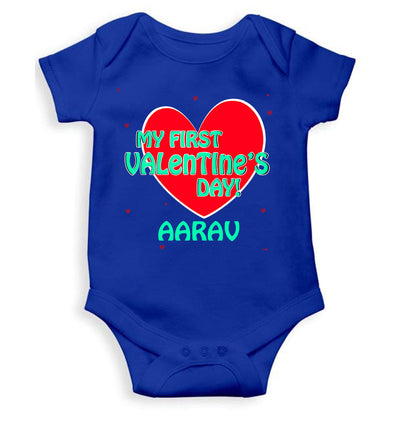 Custom Name 1st Valentine Rompers for Baby Boy- FunkyTeesClub