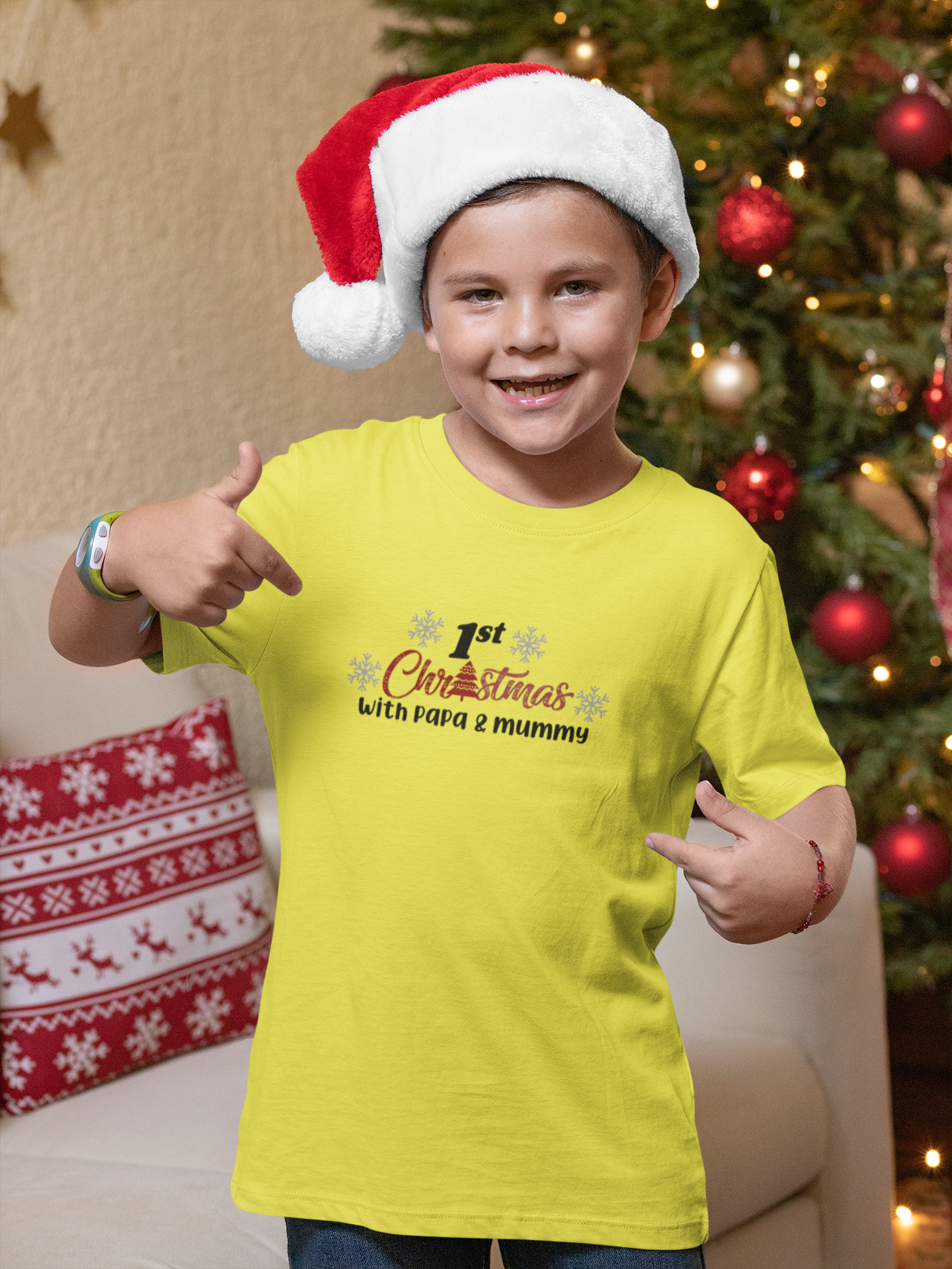 First Christmas With Mummy Papa Half Sleeves T-Shirt for Boy-FunkyTeesClub