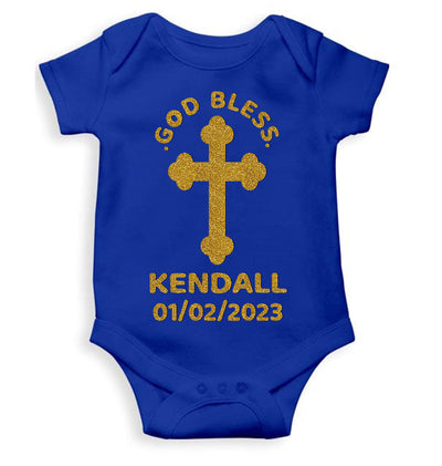 Custom Name And Date God Bless Baptism Christening Day Rompers for Baby Girl- FunkyTeesClub