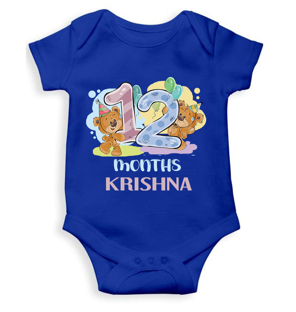 Custom Name 12 Month Birthday Teddy Design Rompers for Baby Boy- FunkyTeesClub