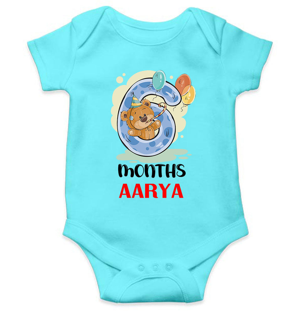 Custom Name 6 Month Birthday Teddy Design Rompers for Baby Girl- FunkyTeesClub