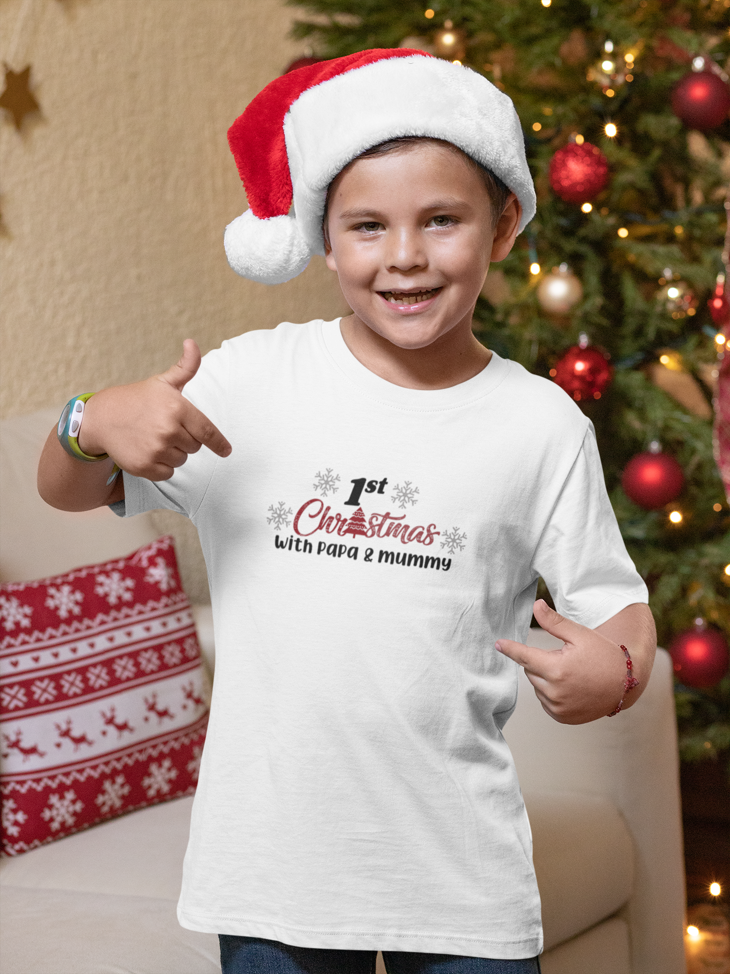 First Christmas With Mummy Papa Half Sleeves T-Shirt for Boy-FunkyTeesClub