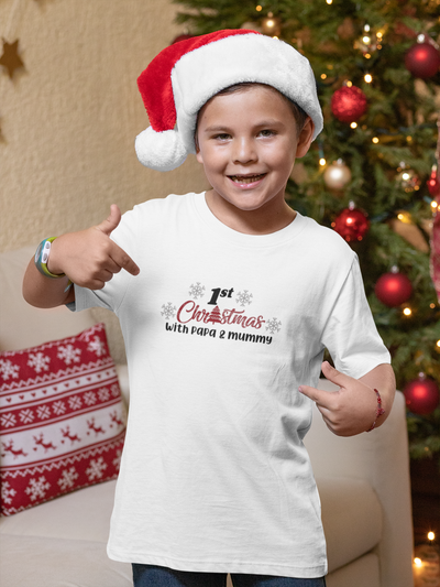 First Christmas With Mummy Papa Half Sleeves T-Shirt for Boy-FunkyTeesClub