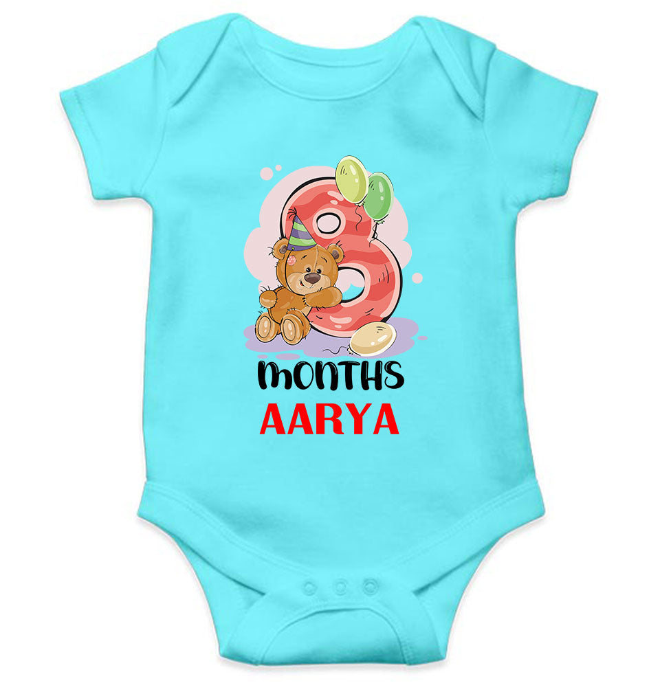 Custom Name 8 Month Birthday Teddy Design Rompers for Baby Girl- FunkyTeesClub
