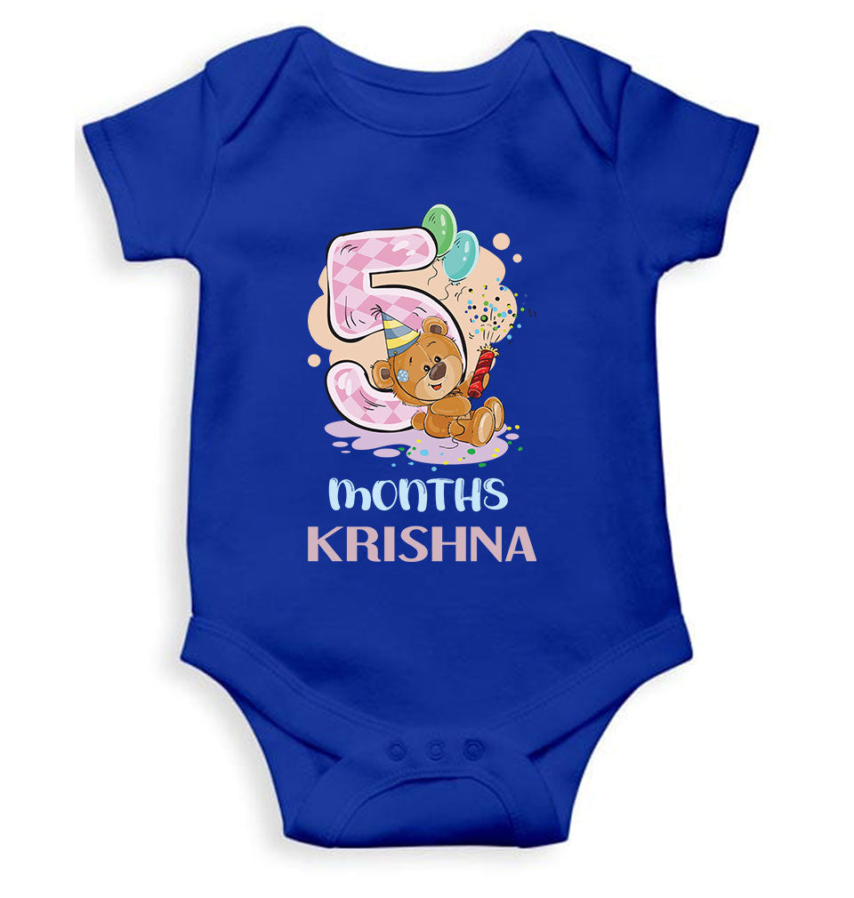 Custom Name 5 Month Birthday Teddy Design Rompers for Baby Boy- FunkyTeesClub