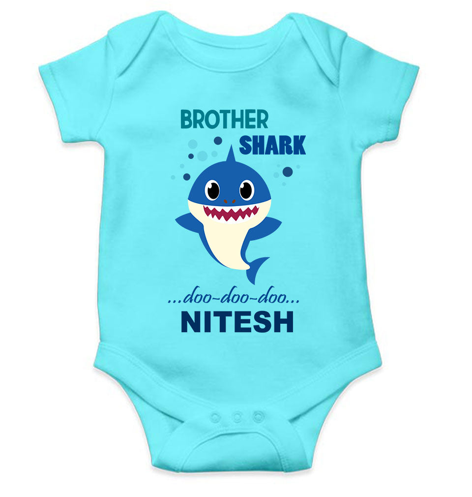 Custom Name Brother Shark Doo Doo Doo Rakhi Rompers for Baby Boy- FunkyTeesClub