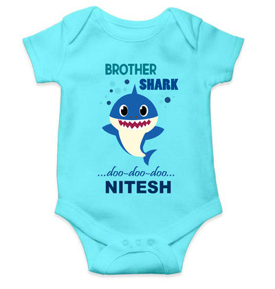Custom Name Brother Shark Doo Doo Doo Rakhi Rompers for Baby Boy- FunkyTeesClub