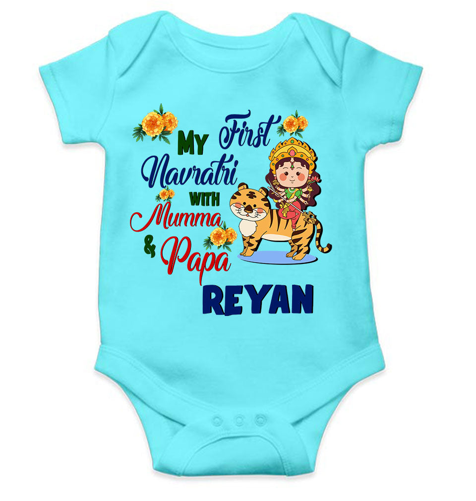 Custom Name My First Navratri With Mumma And Papa Rompers for Baby Boy- FunkyTeesClub