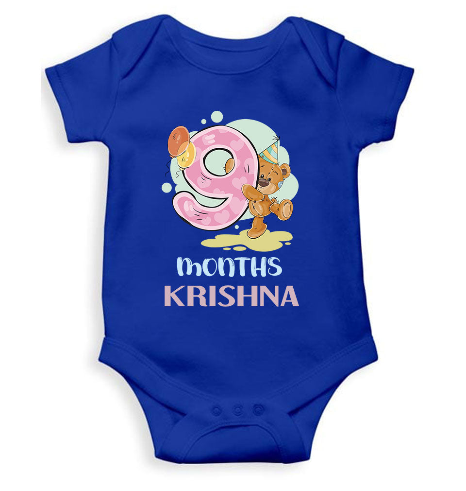 Custom Name 9 Month Birthday Teddy Design Rompers for Baby Boy- FunkyTeesClub