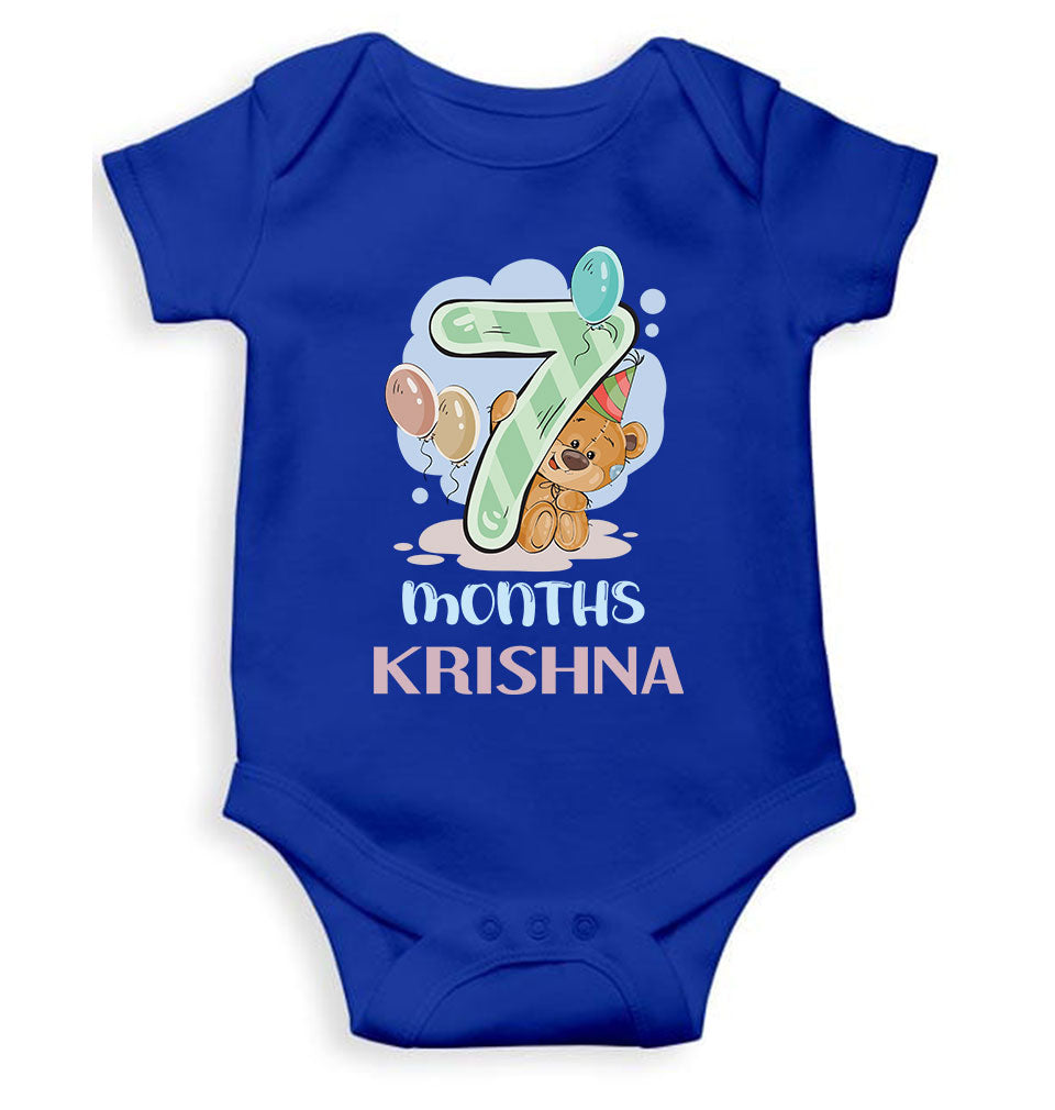 Custom Name 7 Month Birthday Teddy Design Rompers for Baby Boy- FunkyTeesClub