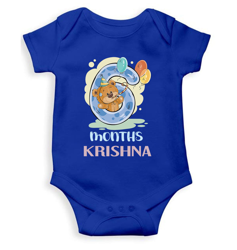 Custom Name 6 Month Birthday Teddy Design Rompers for Baby Boy- FunkyTeesClub